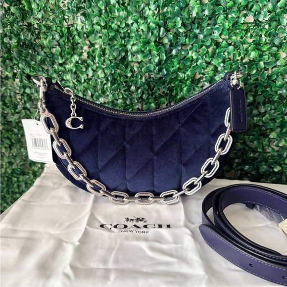 Coach Quilted Velvet Navy Mira Shoulder Crossbody Bag NWT - Picture 1 of 11